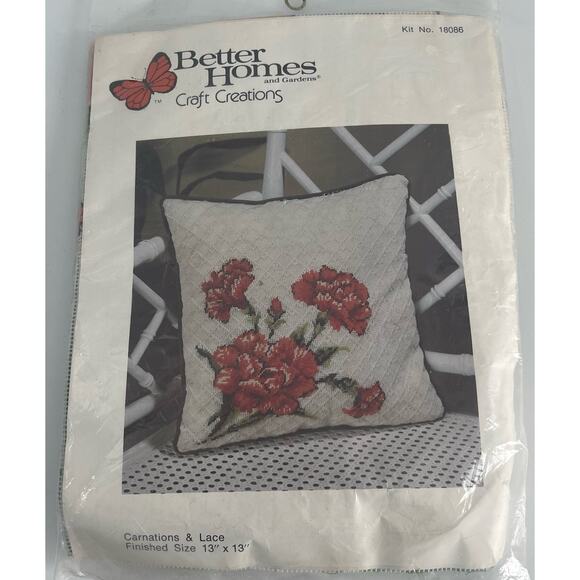 Crewel Embroidery Kit Carnations and Lace Pillow Better Homes and Gardens - Picture 1 of 2